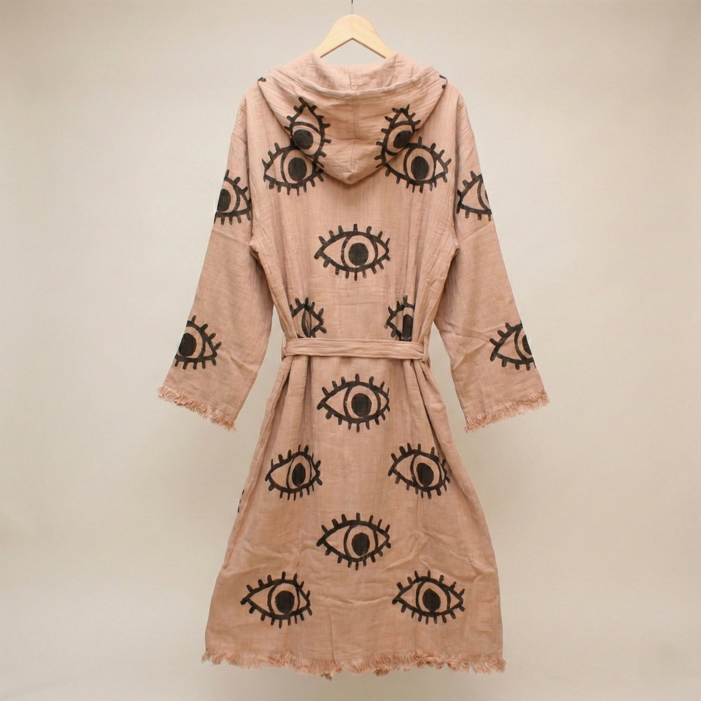 Handwoven Organic Cotton Muslin Evil Eye Block Print Hooded Robe – Unisex