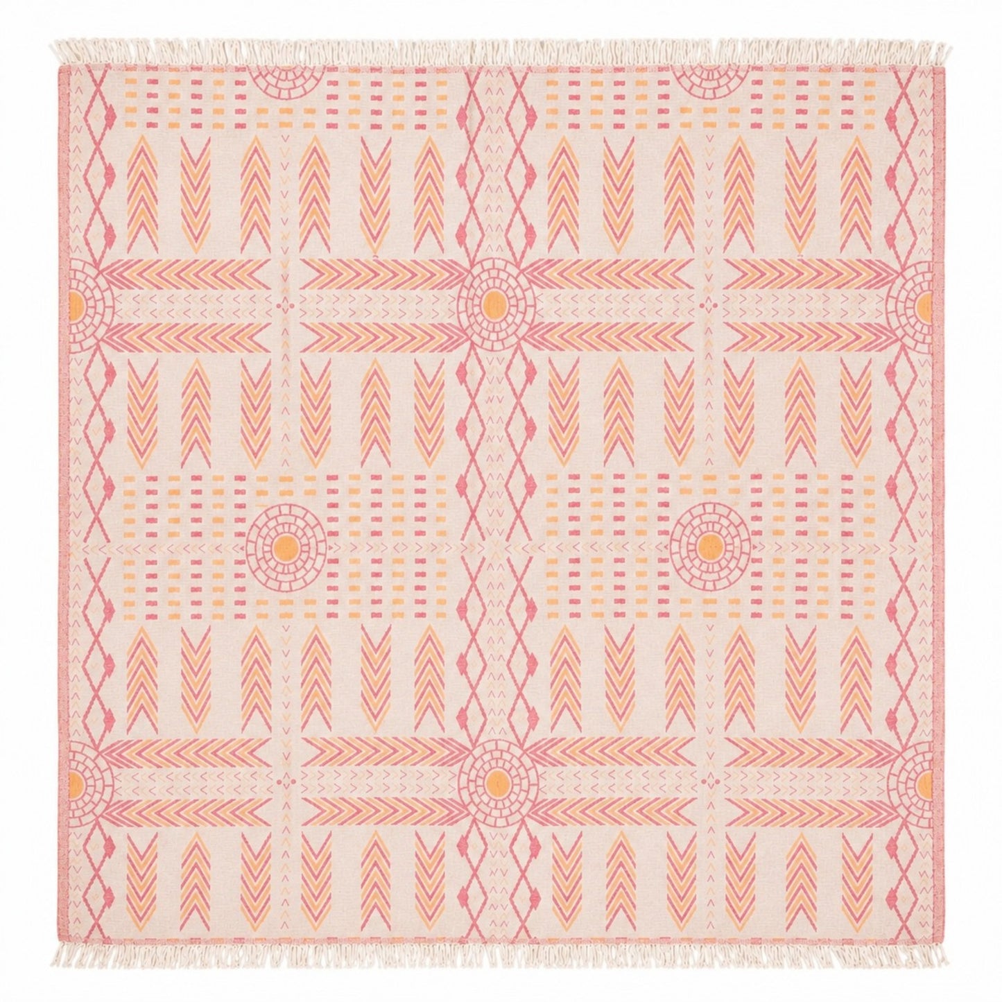 Kilim Heritage reversible Turkish cotton muslin throw blanket in ivory with a jacquard woven kilim-inspired pattern, 130 x 150 cm.