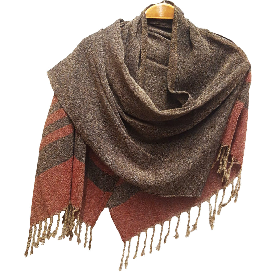 Hand-Woven Raw Silk Scarf Brown