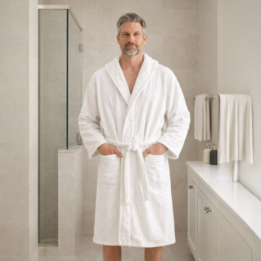 3XL Hooded Turkish Terry Bathrobe – Extra Large Handwoven Cotton Robe (Unisex, White)