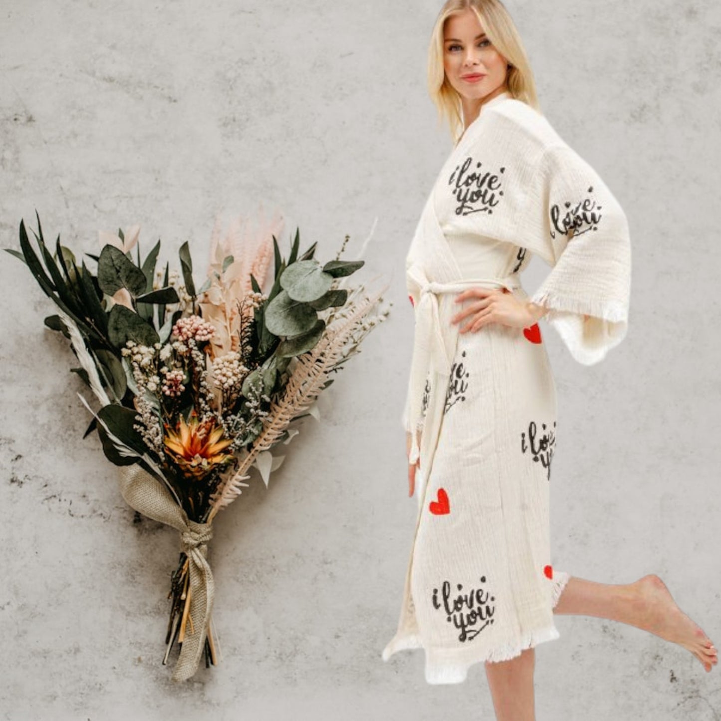 "I Love you" Turkish Towel Kimono Robe Kaftan