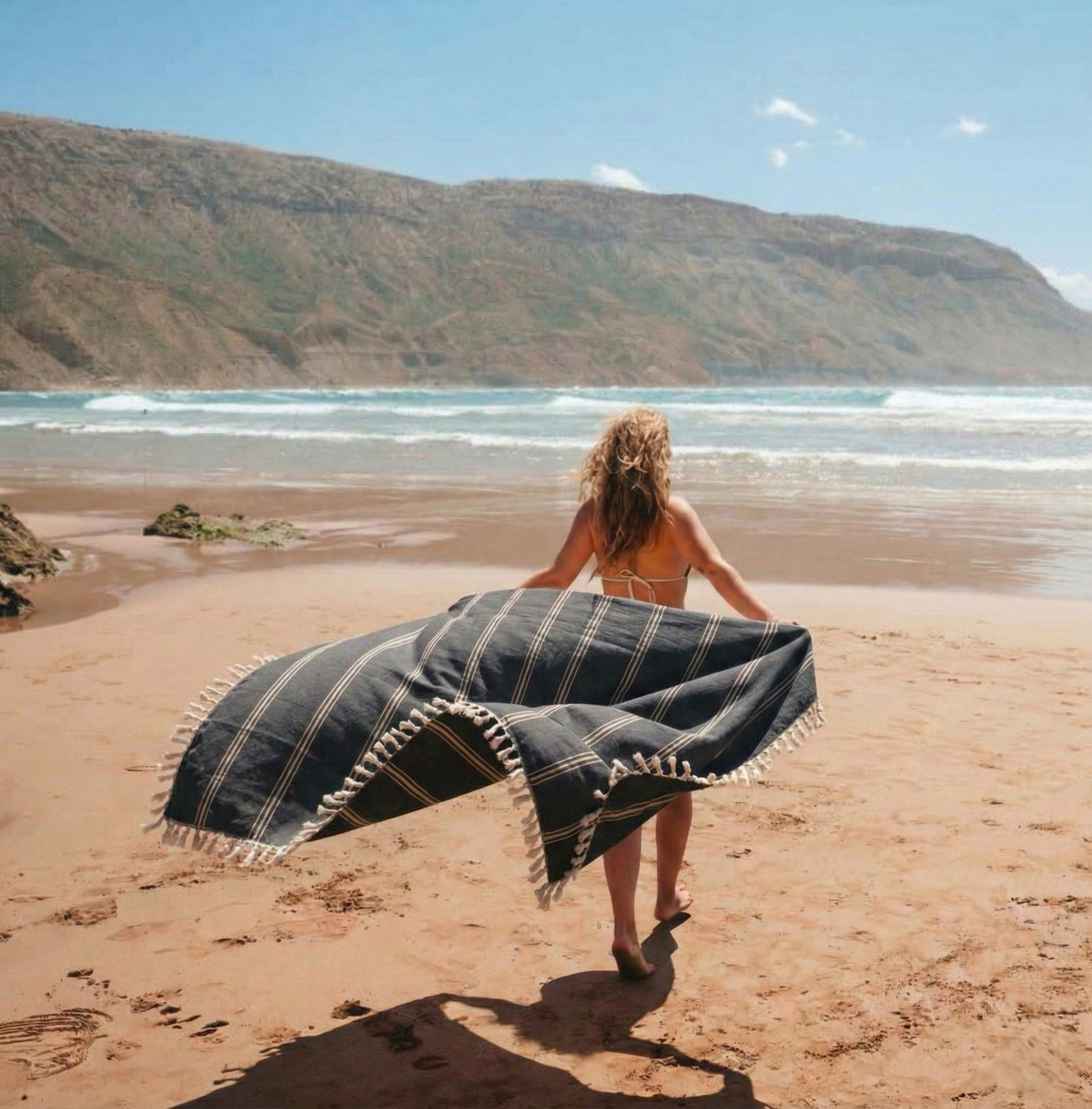 Anatolia Navy Natural Cotton Throw Blanket