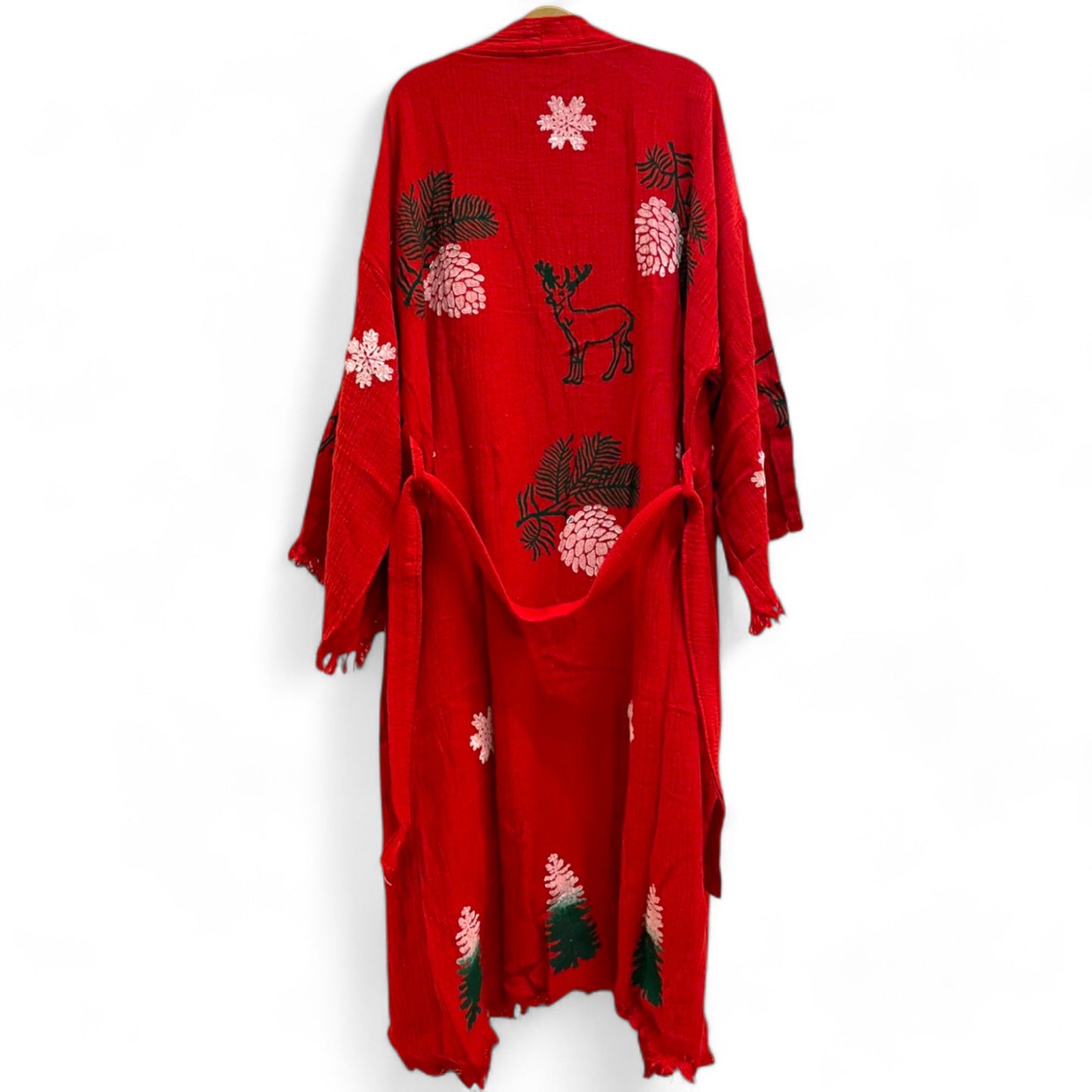 Christmas Design Kimono Robe - Hand Made & Hand Print