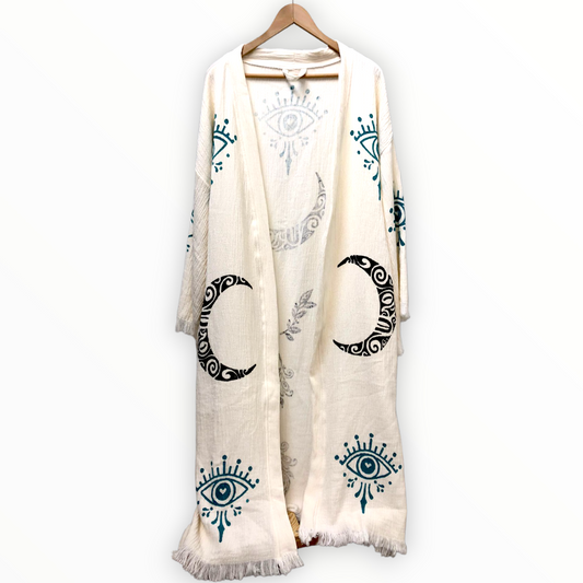 Crescent Design Turkish Towel Kimono Kaftan Bathrobe - Beach Kimono