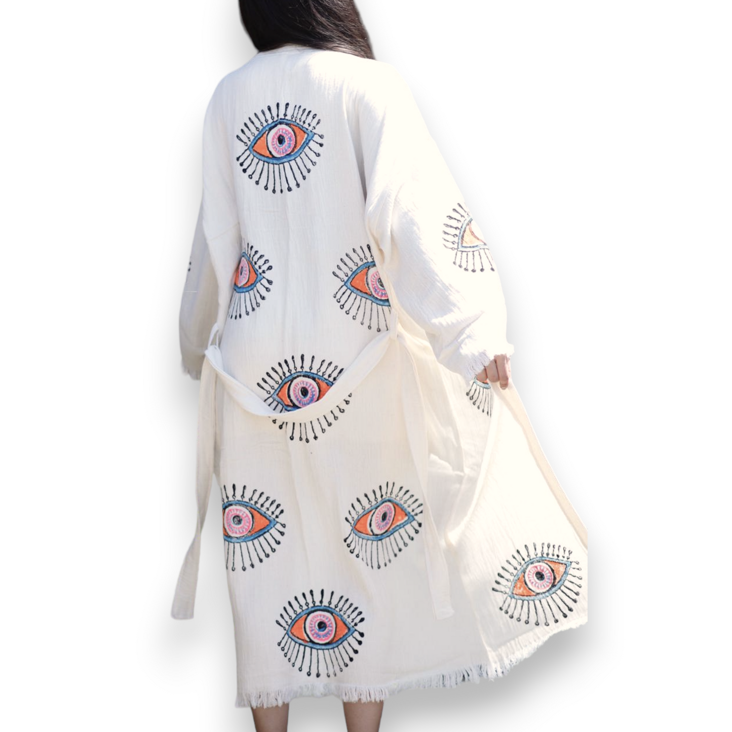 Evil Eye Handwoven Muslin Kimono Robe
