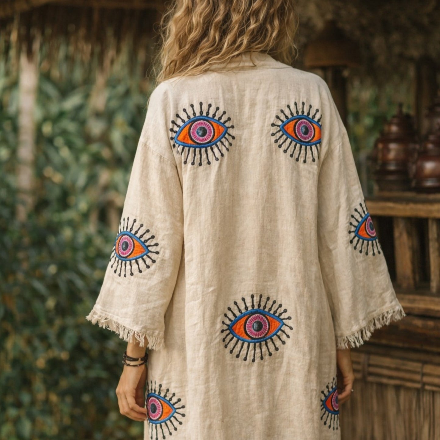 Evil Eye Handwoven Muslin Kimono Robe