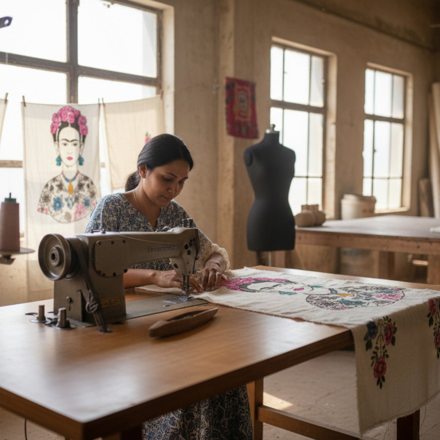 Frida Bloom Hand-Printed Muslin Kimono Robe
