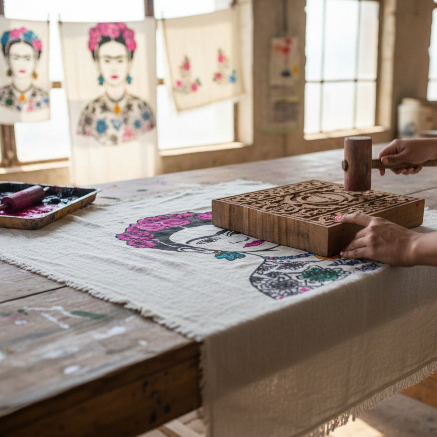 Frida Bloom Hand-Printed Muslin Kimono Robe