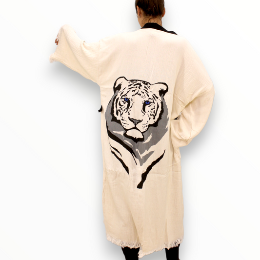 Hand-Made Block Print Leopard Kimono Robe Kaftan