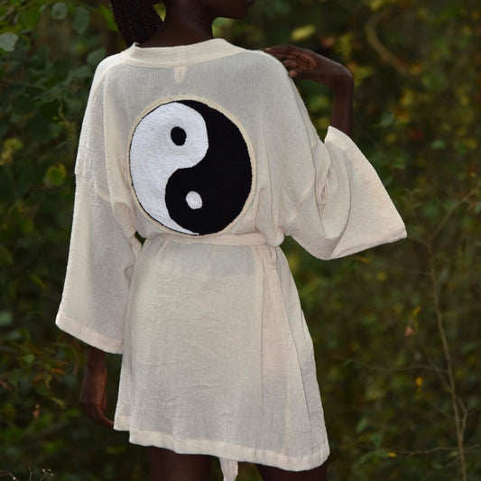 Hand-Woven Handmade Yin Yang Symbol Needle Punch Kimono Kaftan