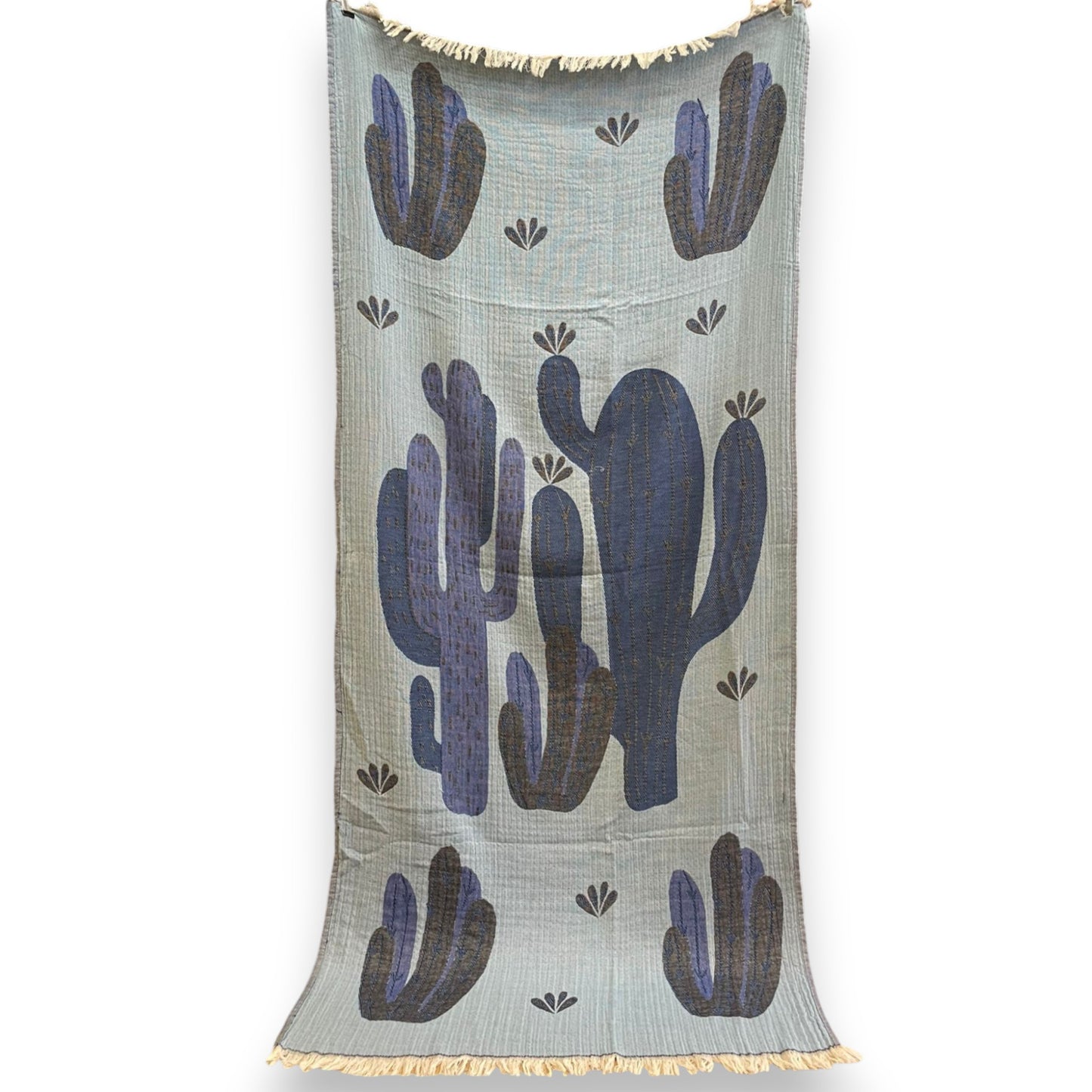 Hand-Woven Three Layers Natural Cotton Cactus Design Turkish Towel Pestemal