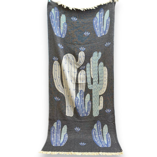 Hand-Woven Three Layers Natural Cotton Cactus Design Turkish Towel Pestemal
