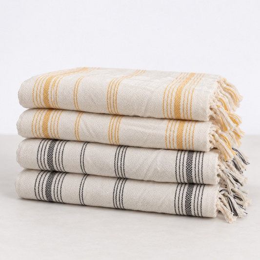 Handwoven Bamboo Turkish Towel – Striped Peshtemal | 90 × 180 cm