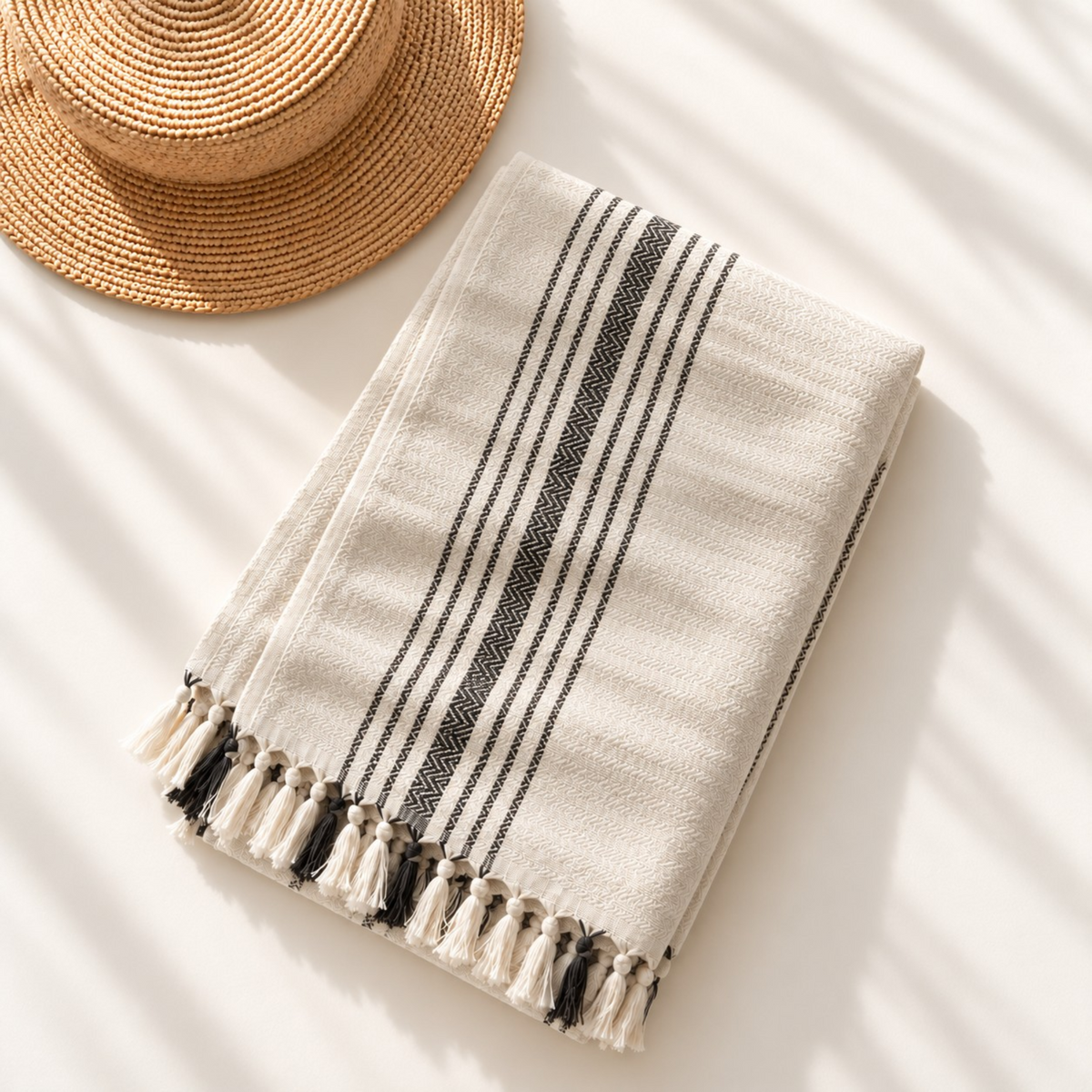 Handwoven Bamboo Turkish Towel – Striped Peshtemal | 90 × 180 cm