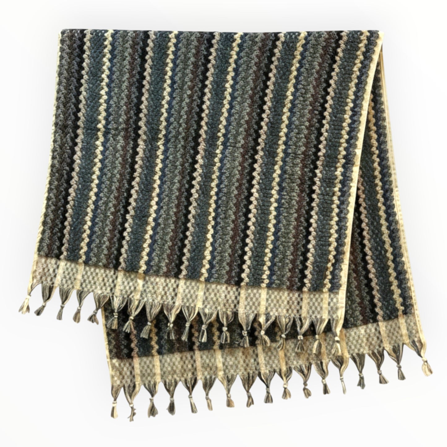 Handwoven Natural Turkish Cotton Terry Bath Towel Zigzag Design