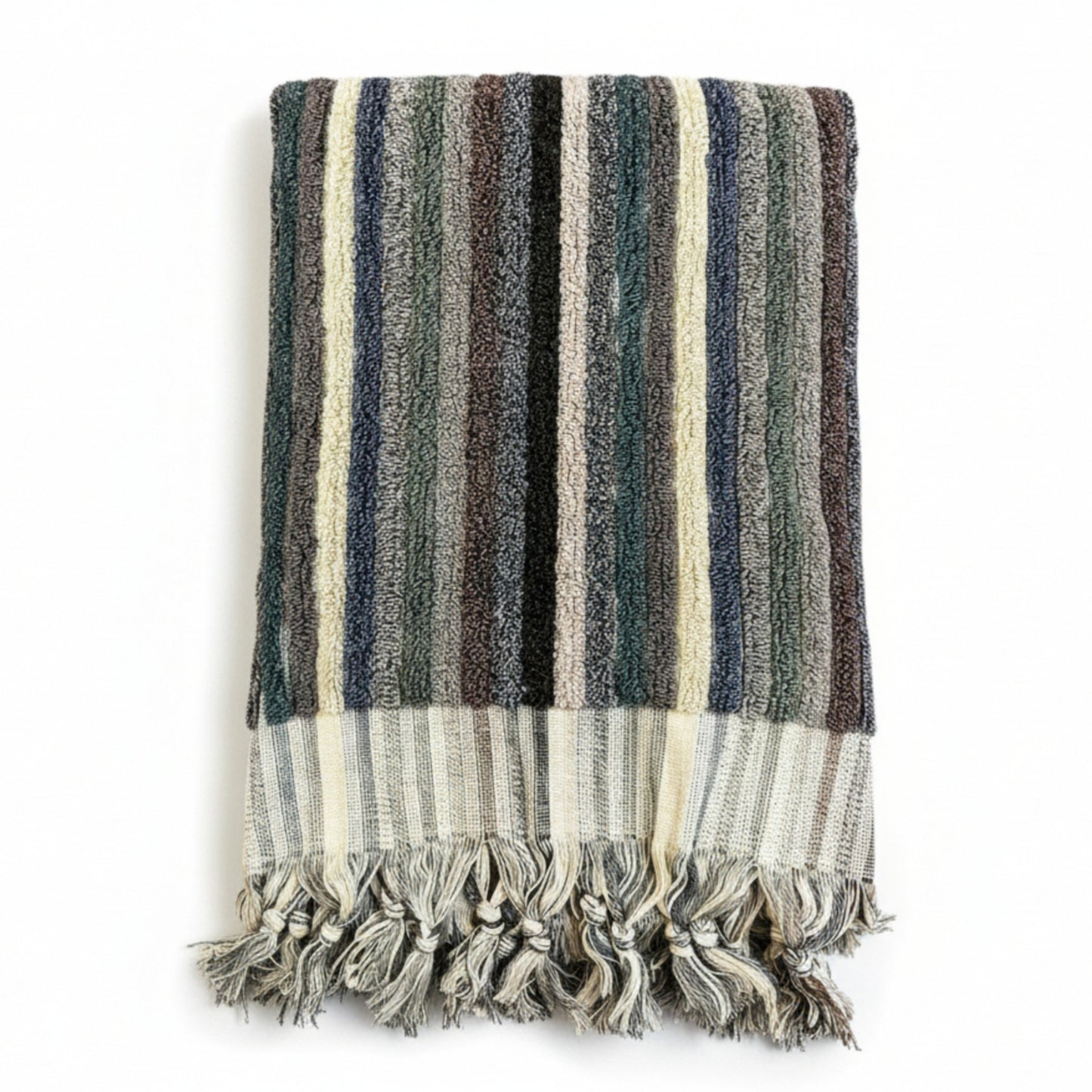 Handwoven Natural Turkish Cotton Terry Bath Towel Stripe Design