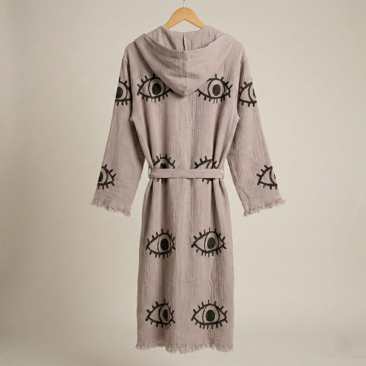 Handwoven Organic Cotton Muslin Evil Eye Block Print Hooded Robe – Unisex