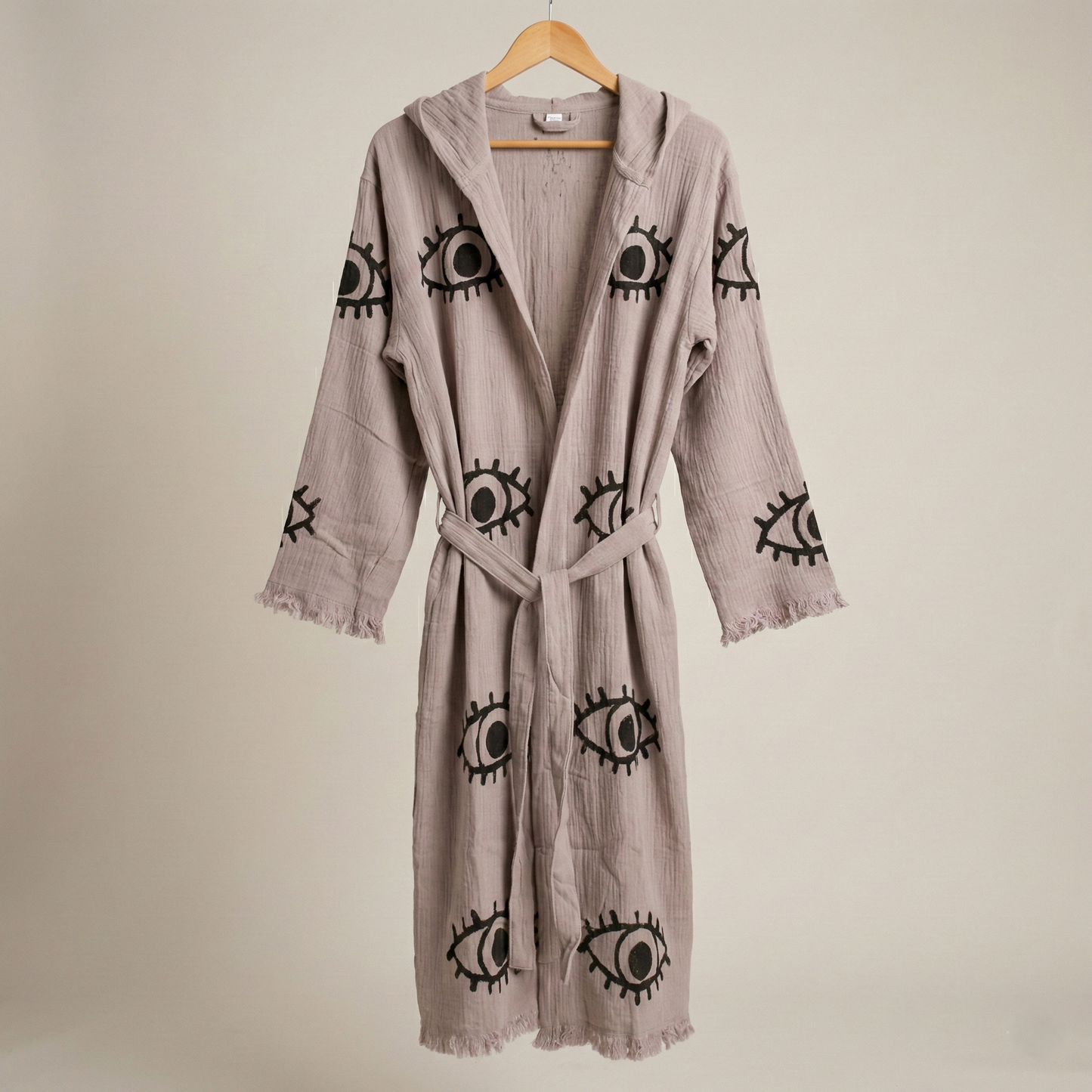 Handwoven Organic Cotton Muslin Evil Eye Block Print Hooded Robe – Unisex