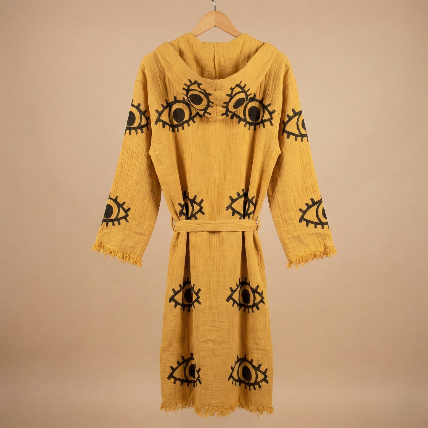 Handwoven Organic Cotton Muslin Evil Eye Block Print Hooded Robe – Unisex
