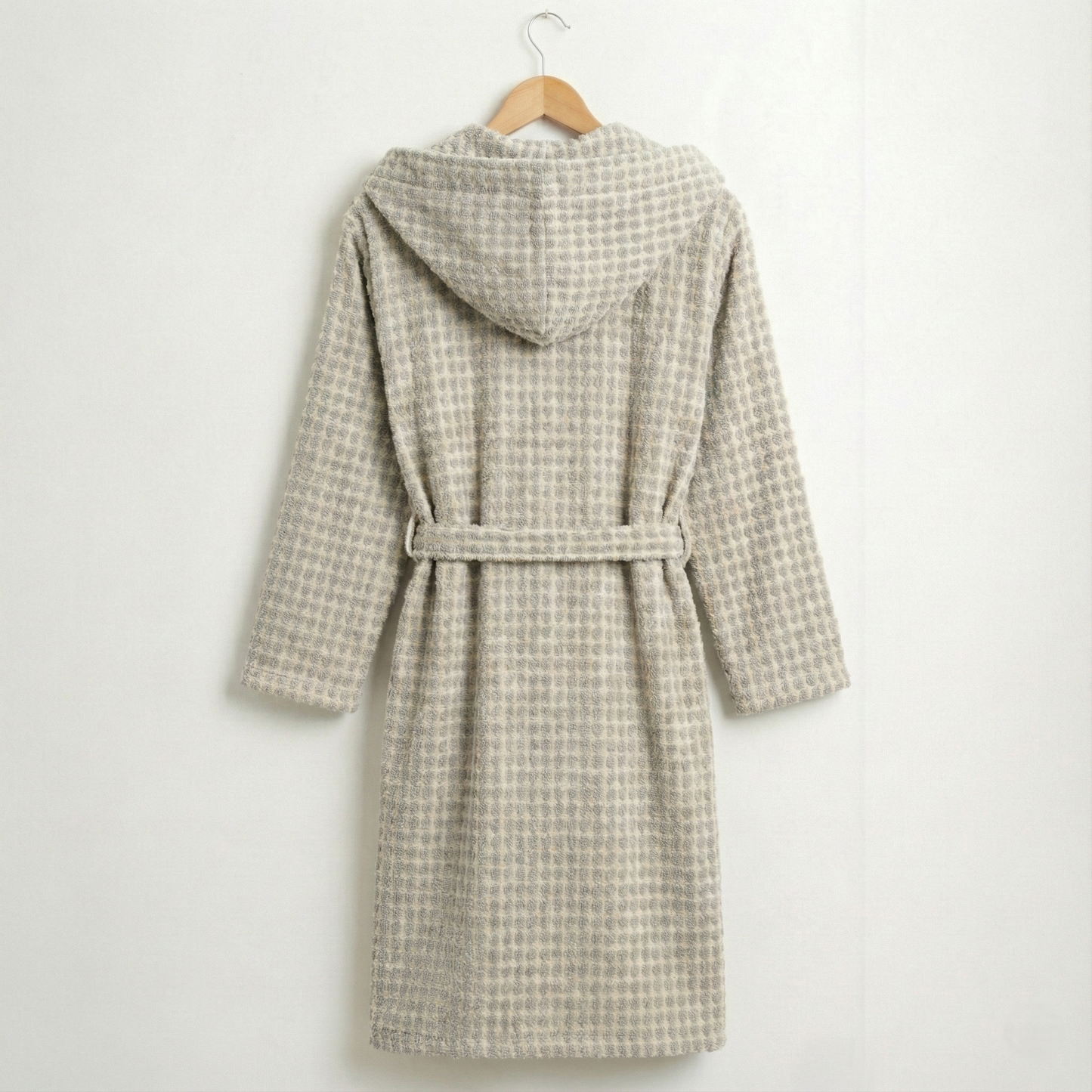 Handwoven Turkish Terry Bathrobe Grey Dotted Hooded