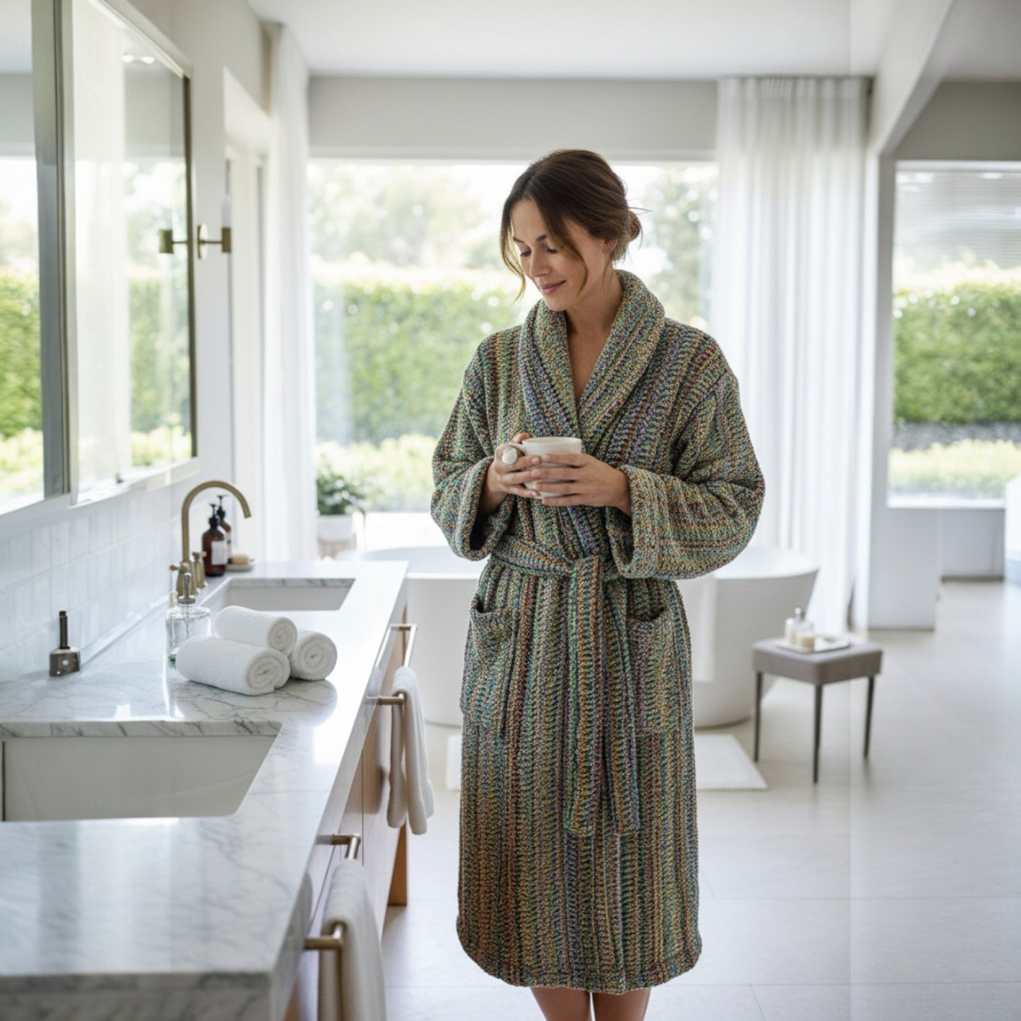 Handwoven Turkish Terry Towel Unisex  Bathrobe – Stripe Pattern (L/XL)