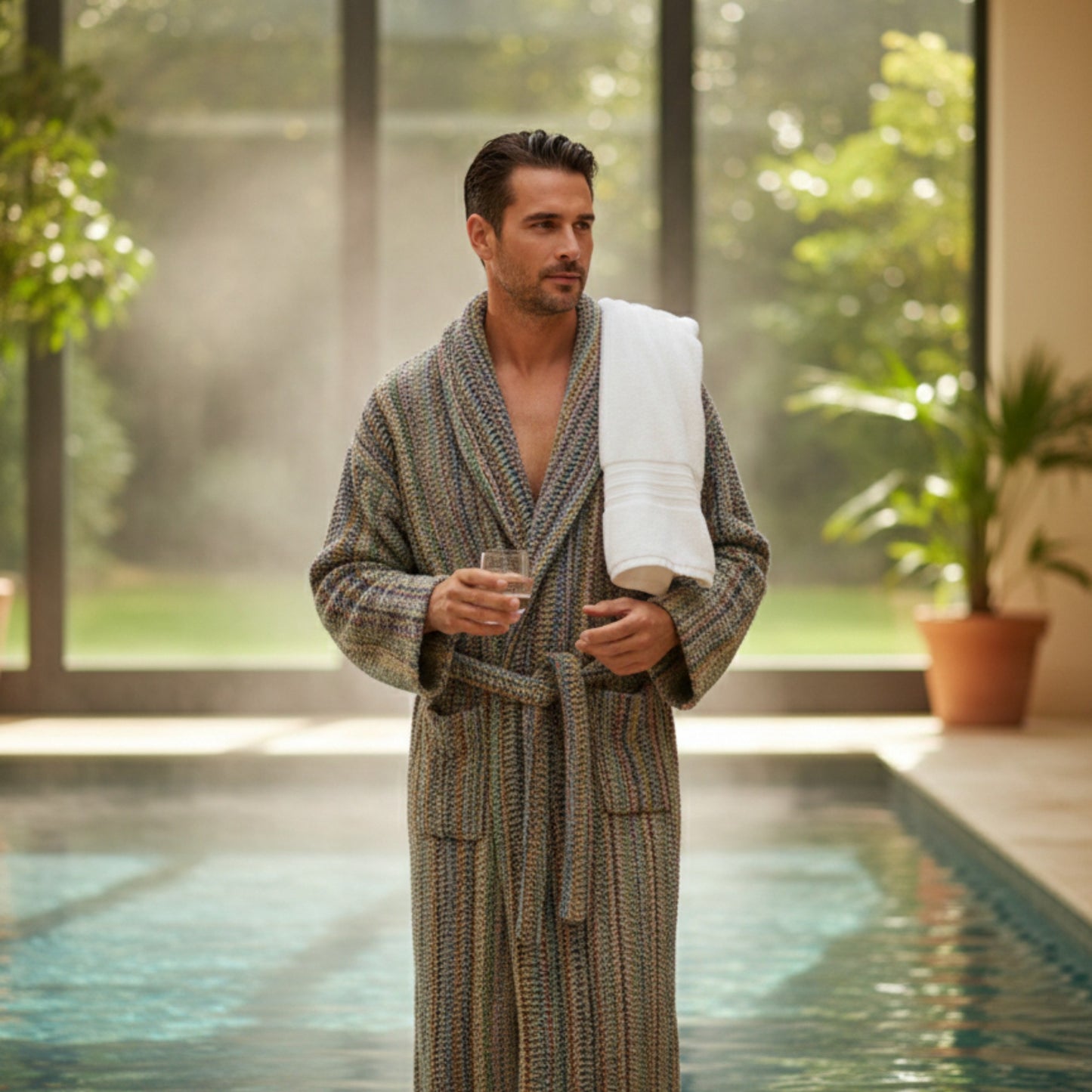 Handwoven Turkish Terry Towel Unisex  Bathrobe – Stripe Pattern (L/XL)