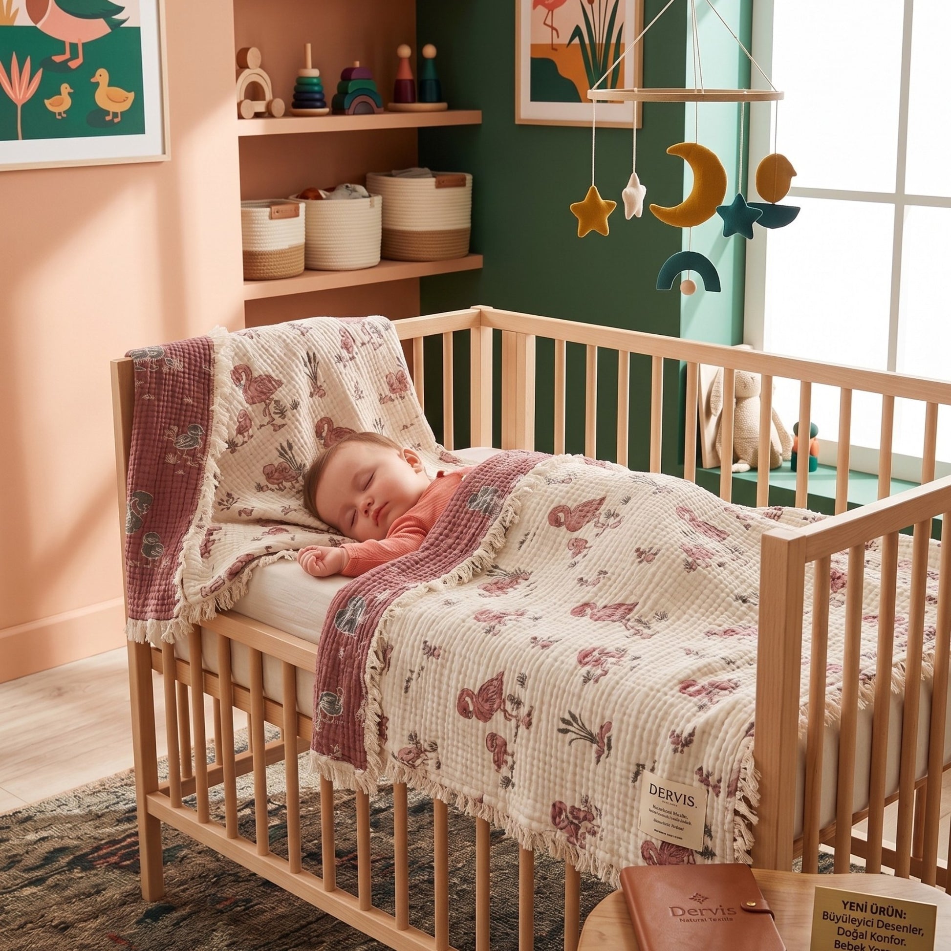 Reversible Flamingo Muslin Baby Quilt 130x130 cm | 100% Cotton Baby Blanket