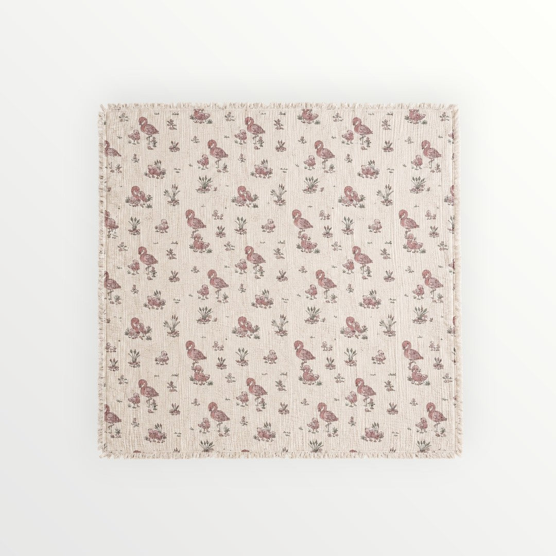 Reversible Flamingo Muslin Baby Quilt 130x130 cm | 100% Cotton Baby Blanket