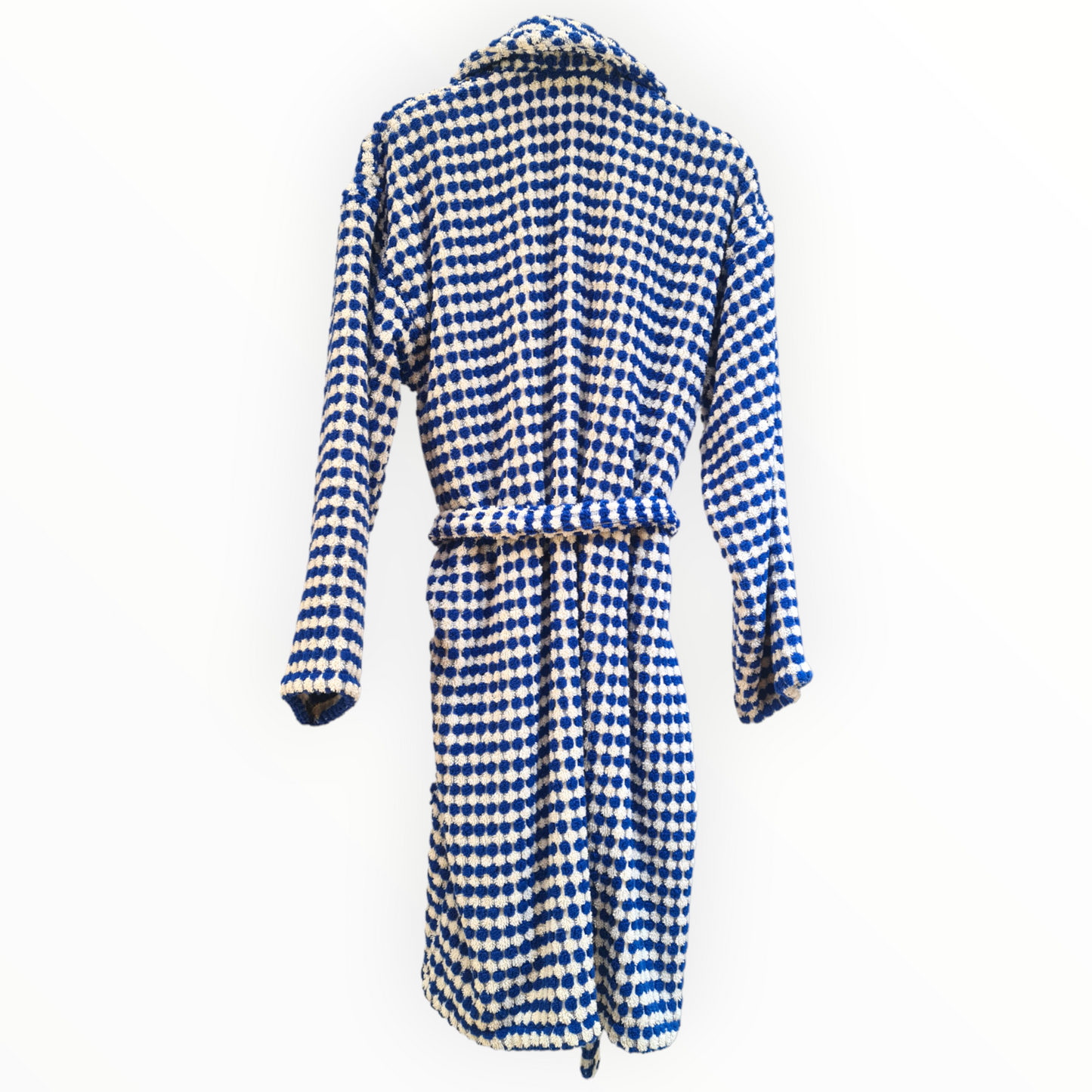 Turkish Terry Towel Bathrobe Indigo Dotted Pompom Design Shawl Collar