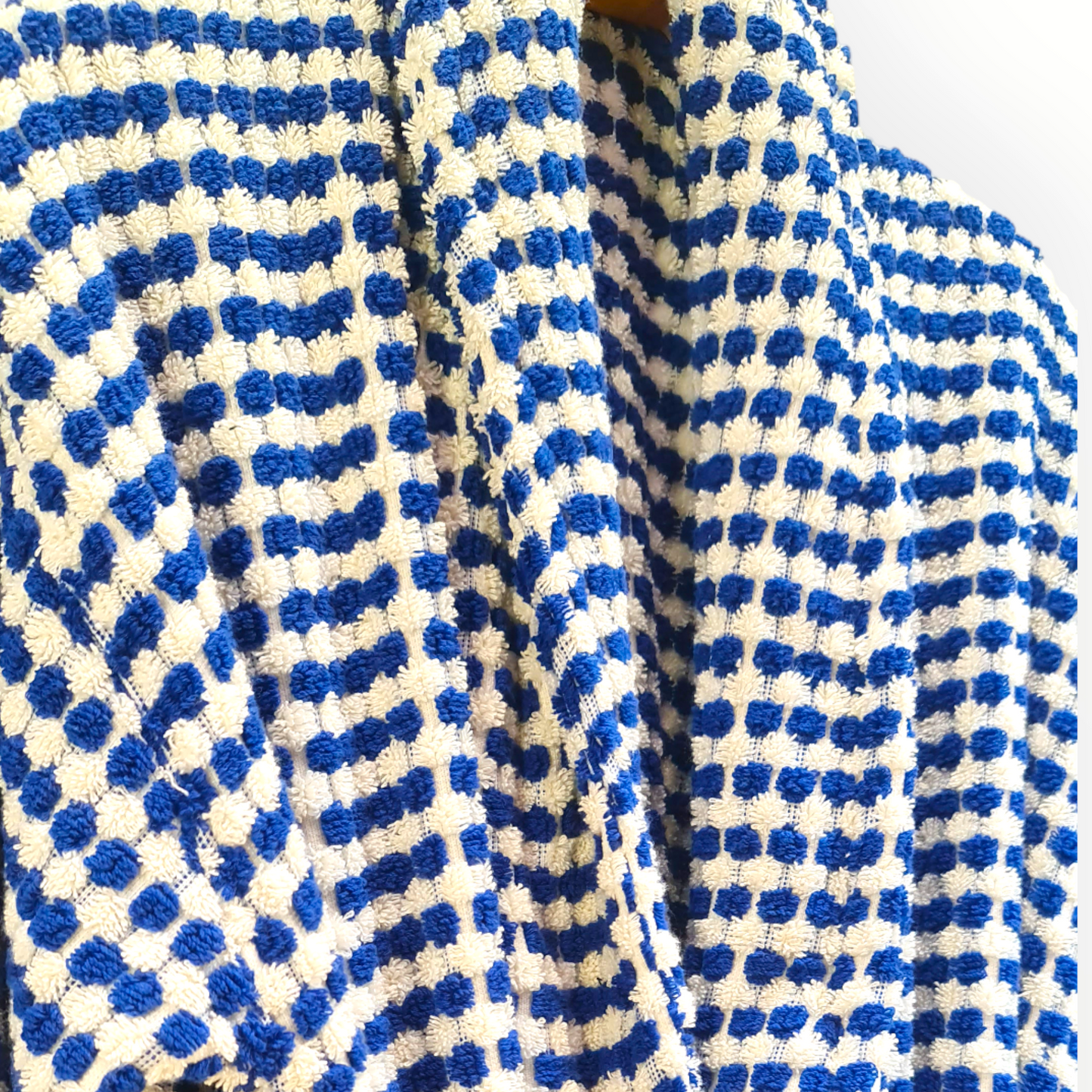 Turkish Terry Towel Bathrobe Indigo Dotted Pompom Design Shawl Collar