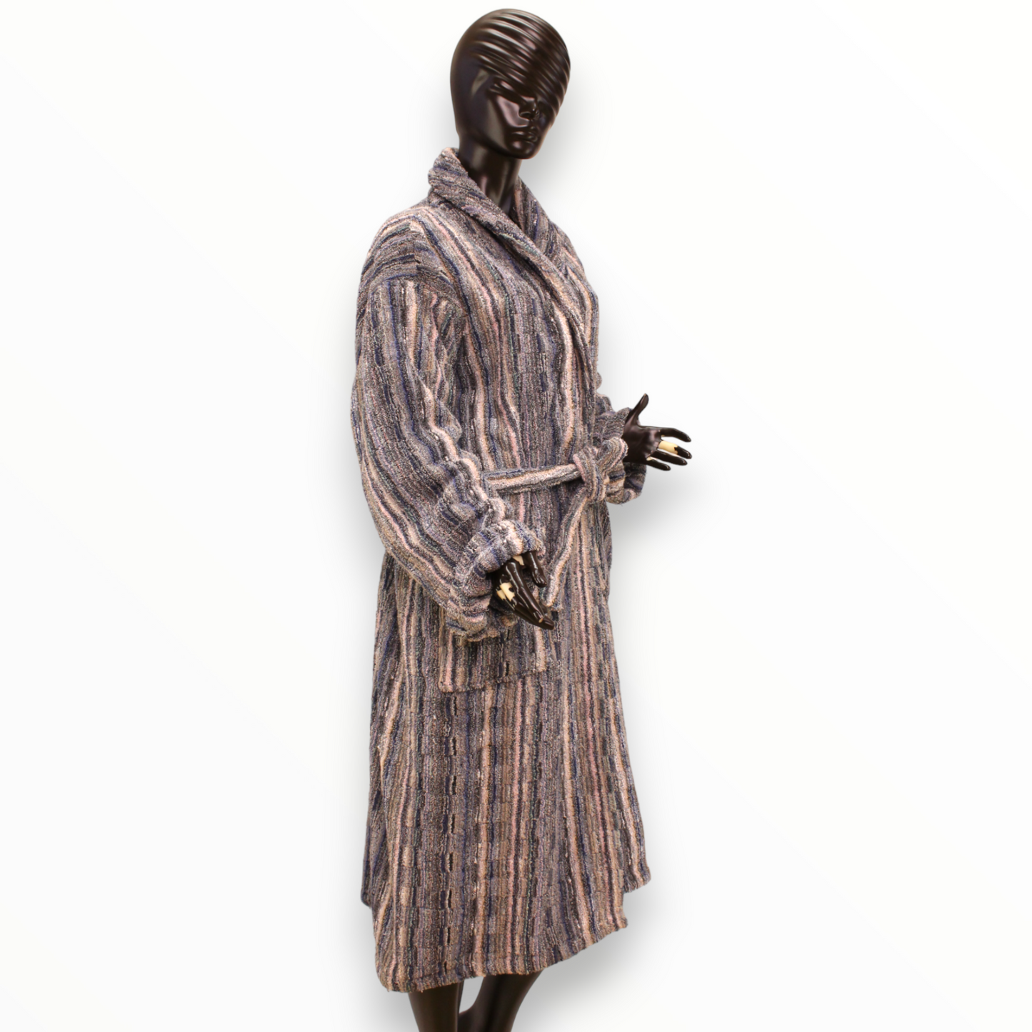 Turkish Terry Towel Bathrobe Multi Grey Stripe Design