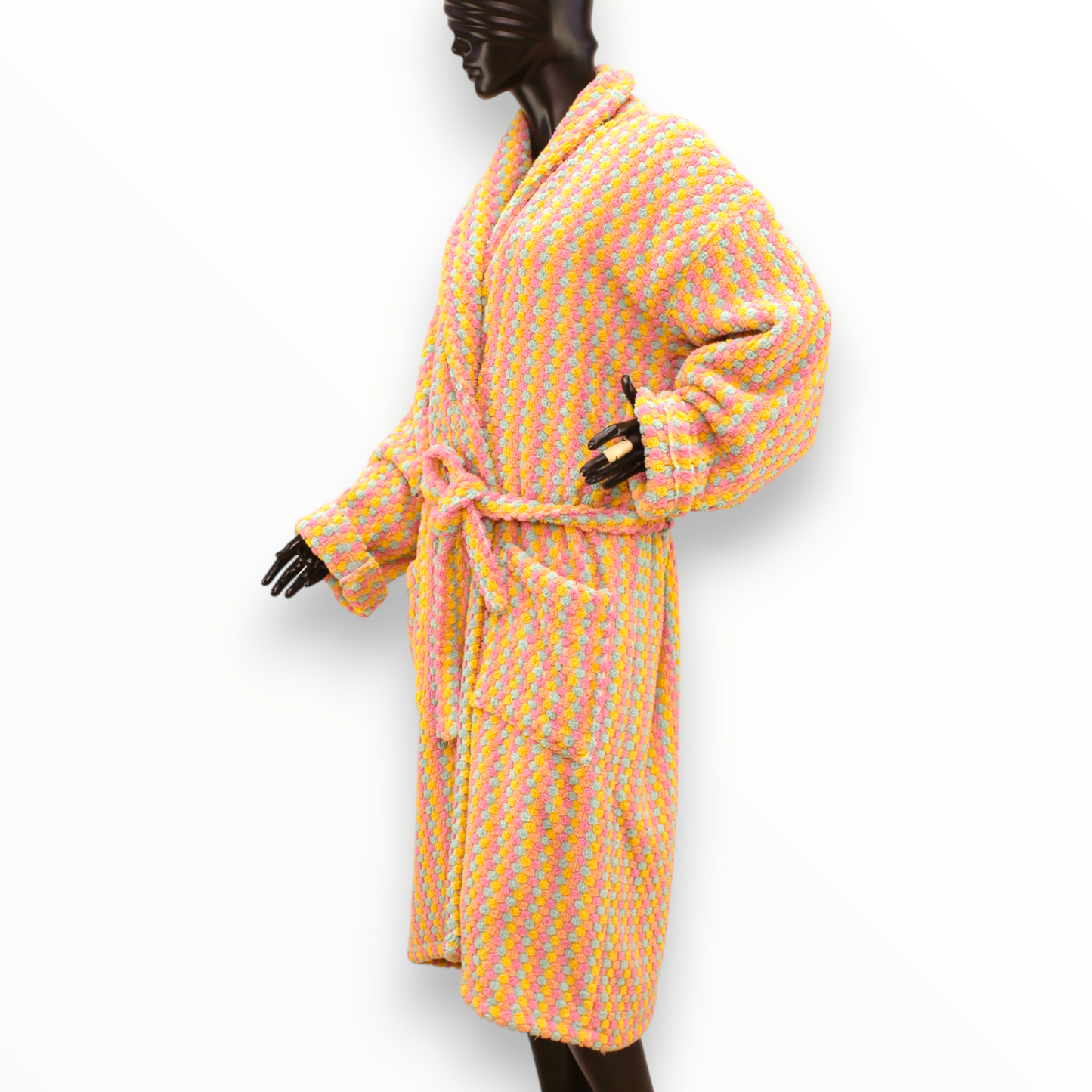 Turkish Terry Towel Bathrobe Multi Pink Dotted Pompom Design