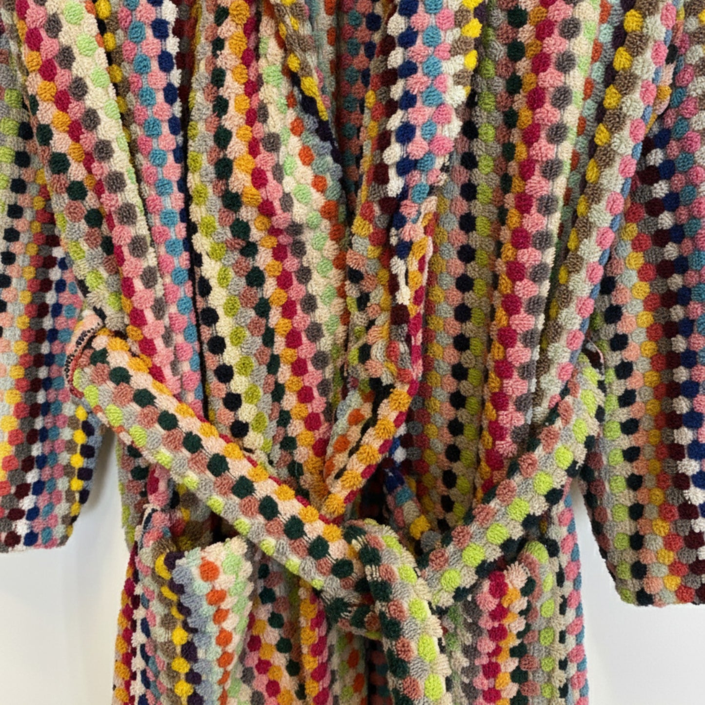 Turkish Terry Towel Unisex Bathrobe Multi Color Dotted Pompom Design Hooded