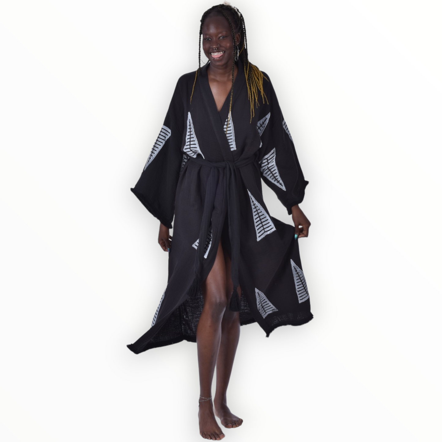 Turkish Towel Kimono Kaftan, Bathrobe - Pyramid Design Beach Kimono