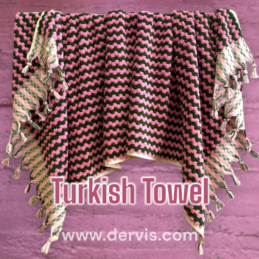 Natural Cotton Hand-Woven Turkish Terry Hammam Towel Designer Zigzag Pattern