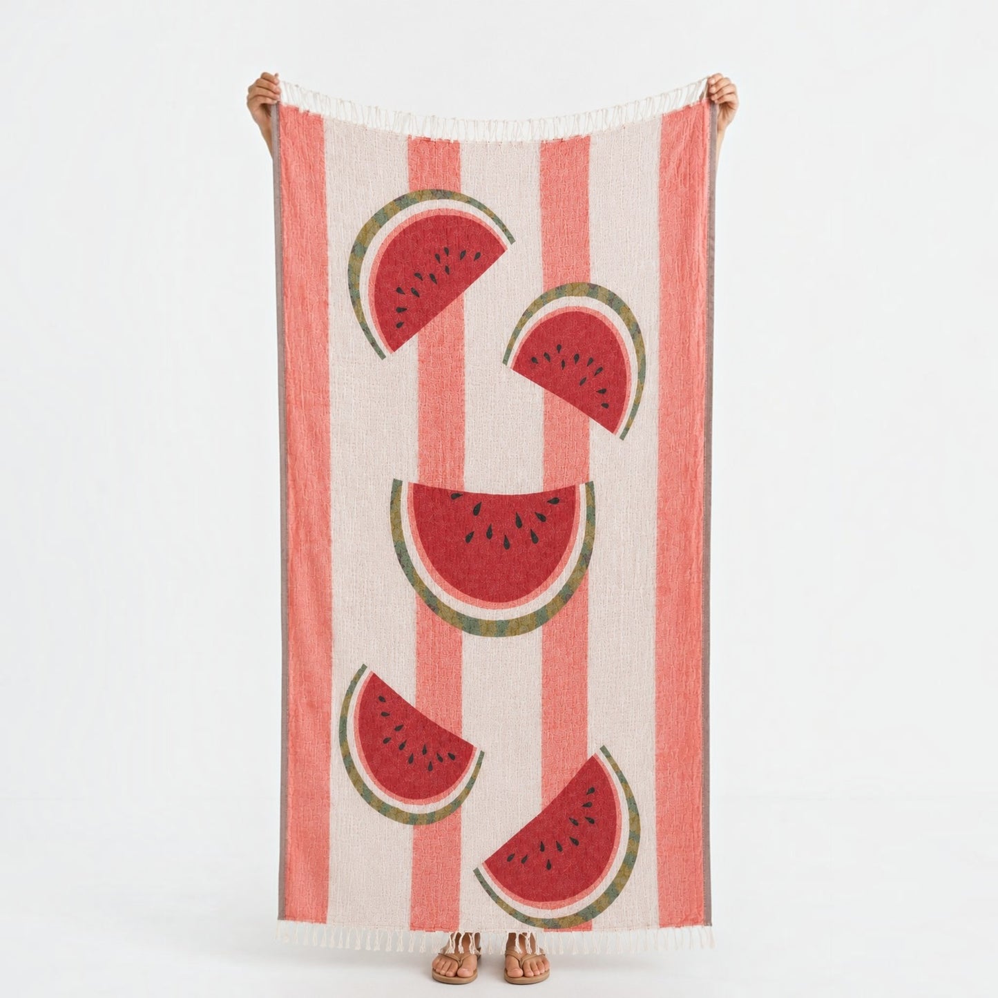 Watermelon Turkish Towel in red reversible muslin design made from 100% Turkish cotton