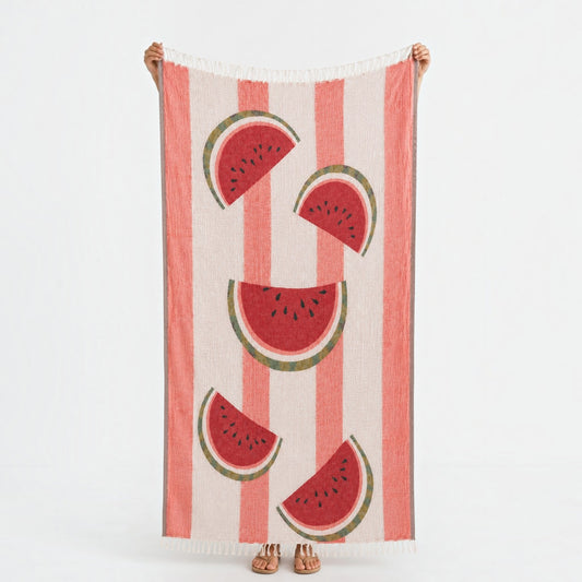 Watermelon Turkish Towel in red reversible muslin design made from 100% Turkish cotton