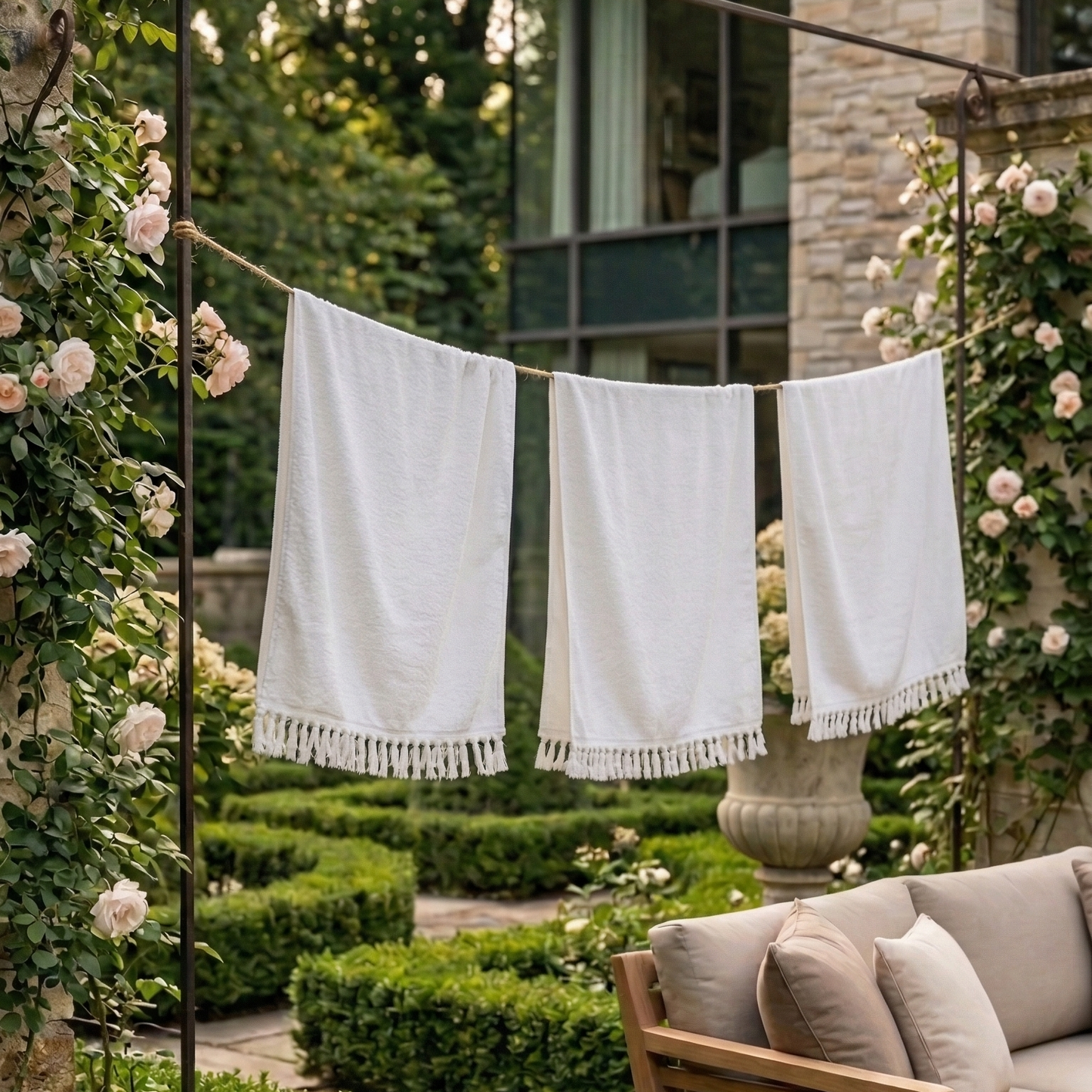 White Turkish Hammam Towel – 100% Natural Cotton, Hand Woven, Luxury Terry Bath Towel (1 kg)