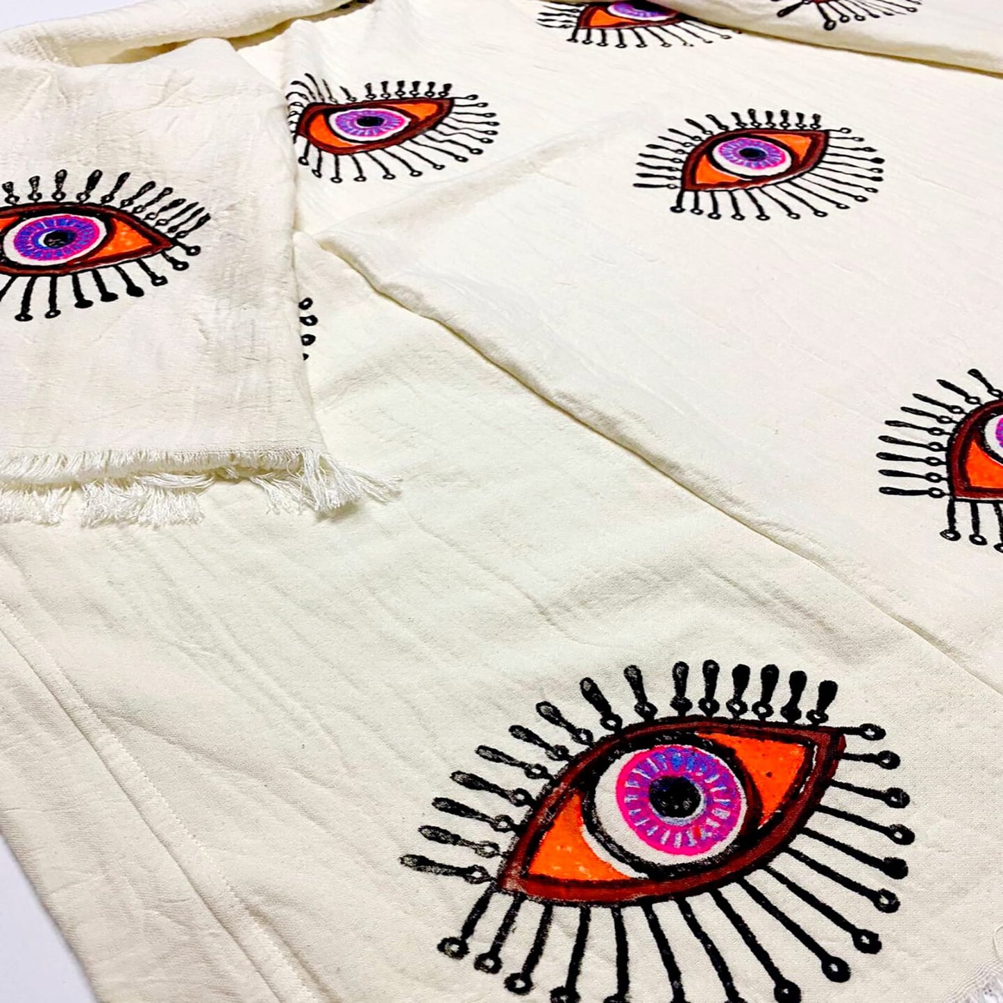 Evil Eye Handwoven Muslin Kimono Robe