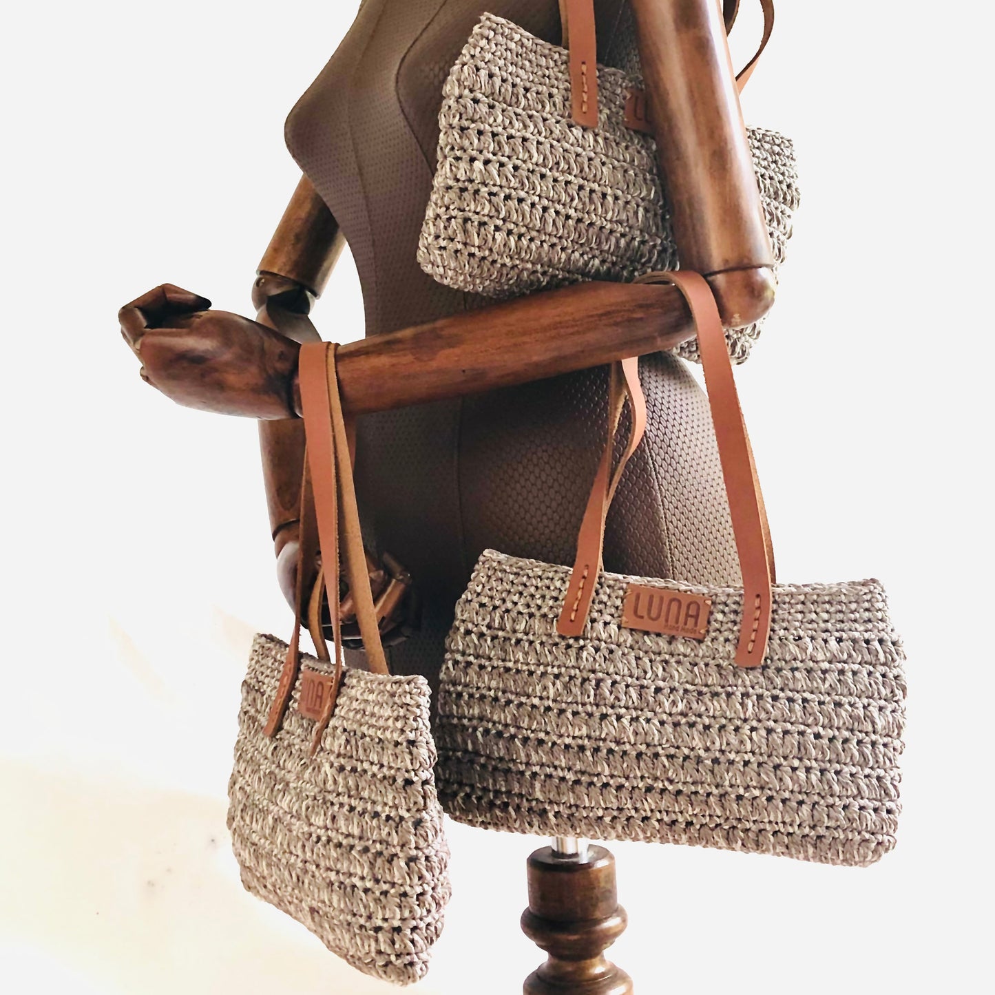 Hand-Made Hand Knitted Hand Bag With Leather Eco Handles