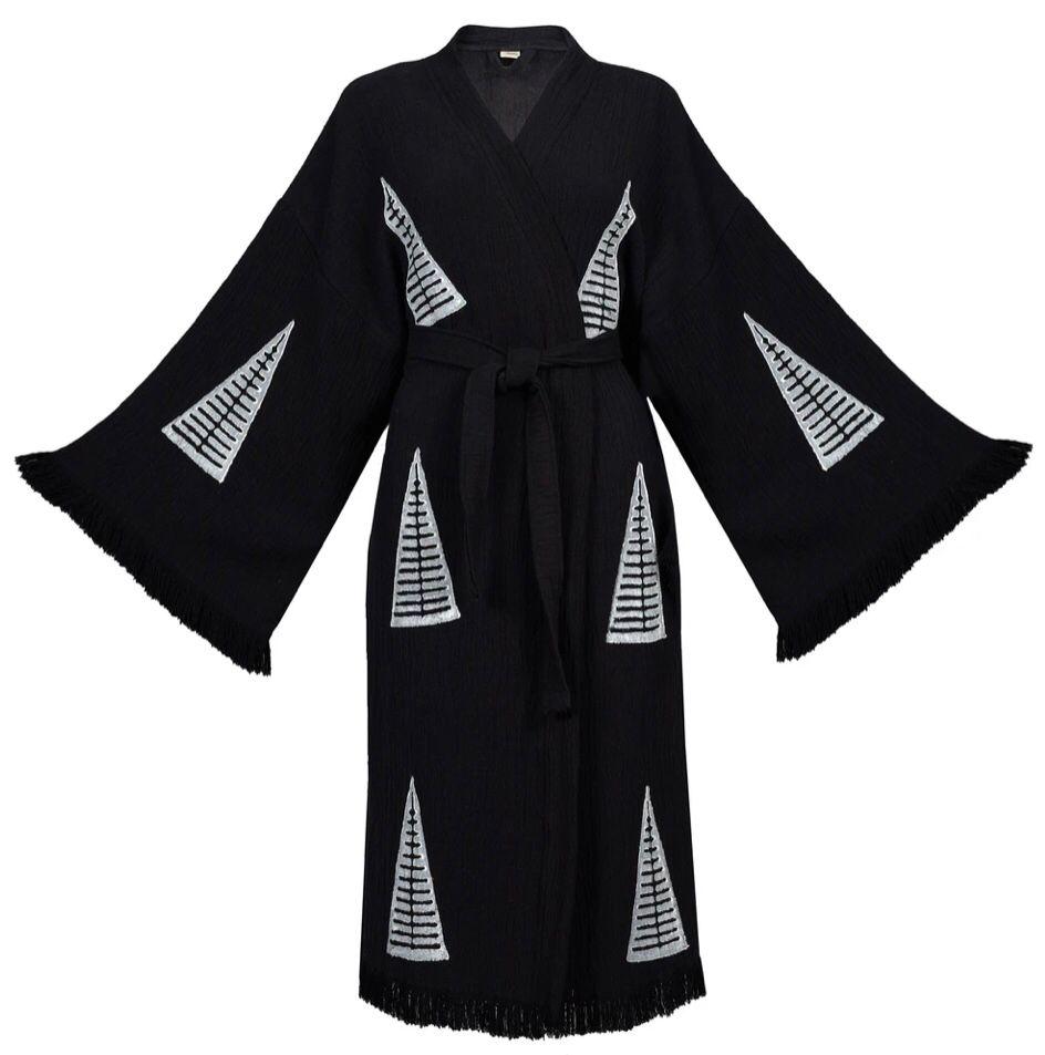 Turkish Towel Kimono Kaftan, Bathrobe - Pyramid Design Beach Kimono