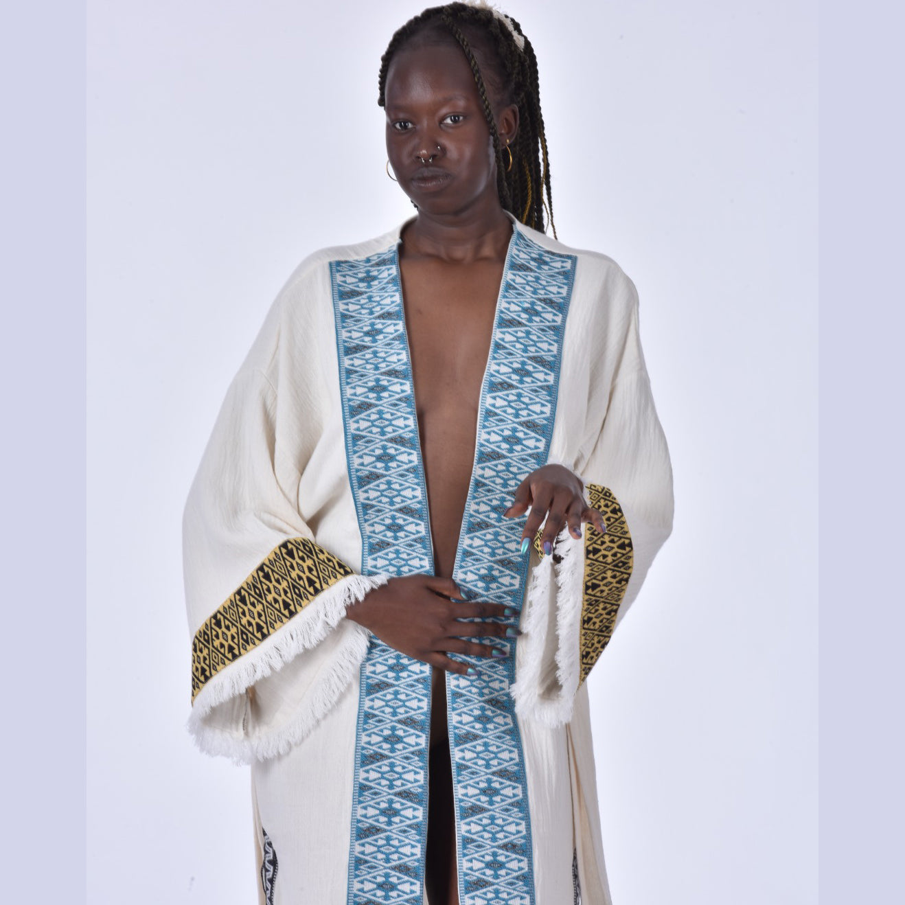 Kaftan Kimono Hand Made Borders Hand Woven