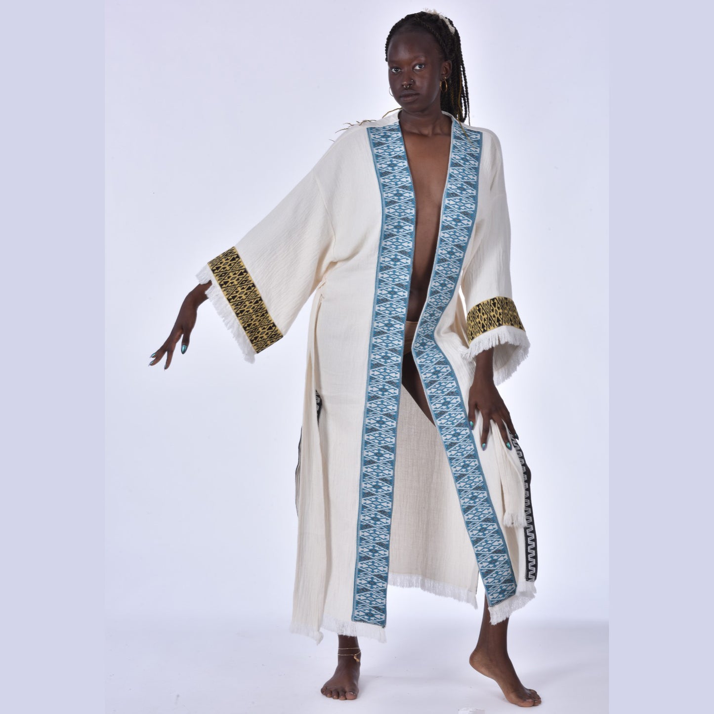 Kaftan Kimono Hand Made Borders Hand Woven