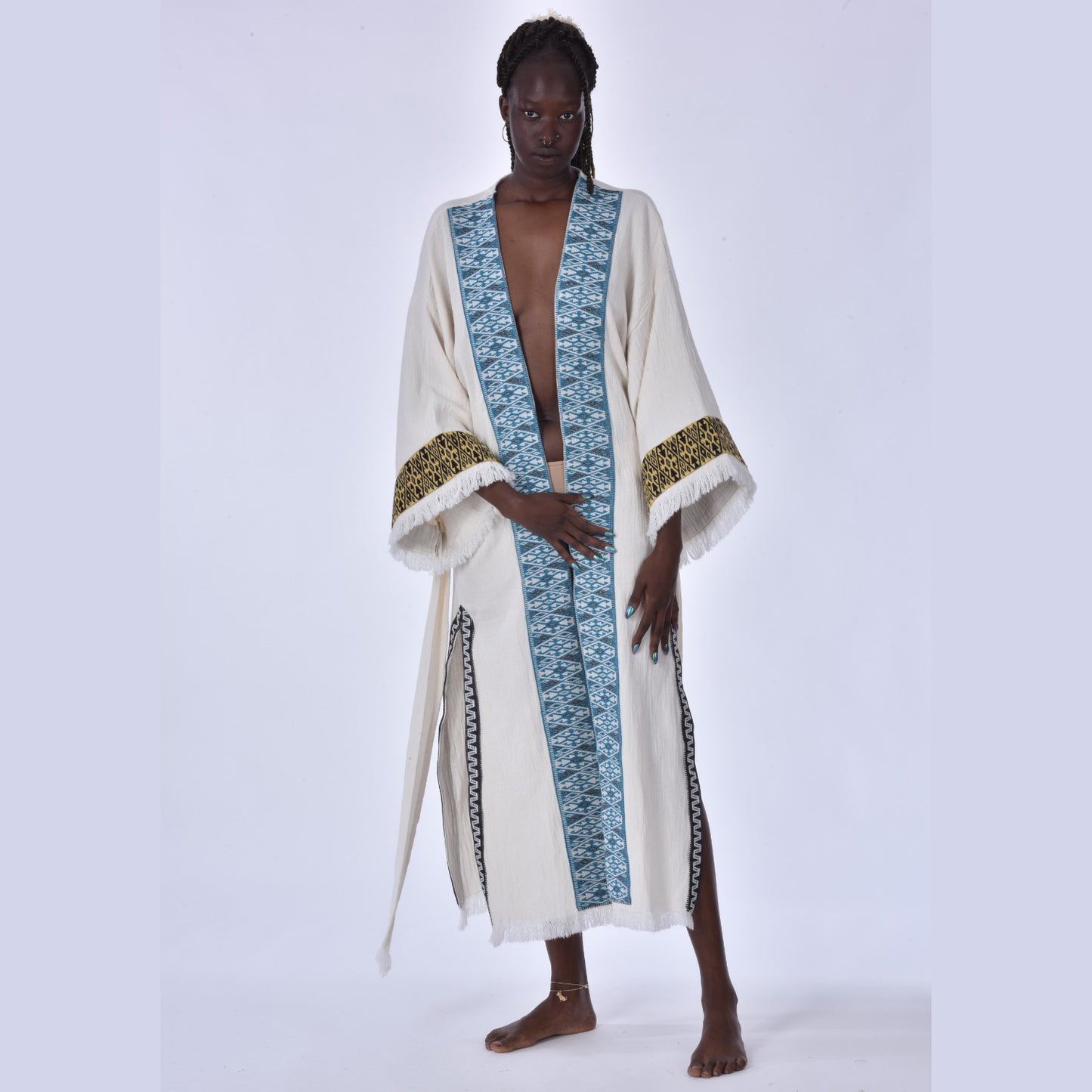 Kaftan Kimono Hand Made Borders Hand Woven