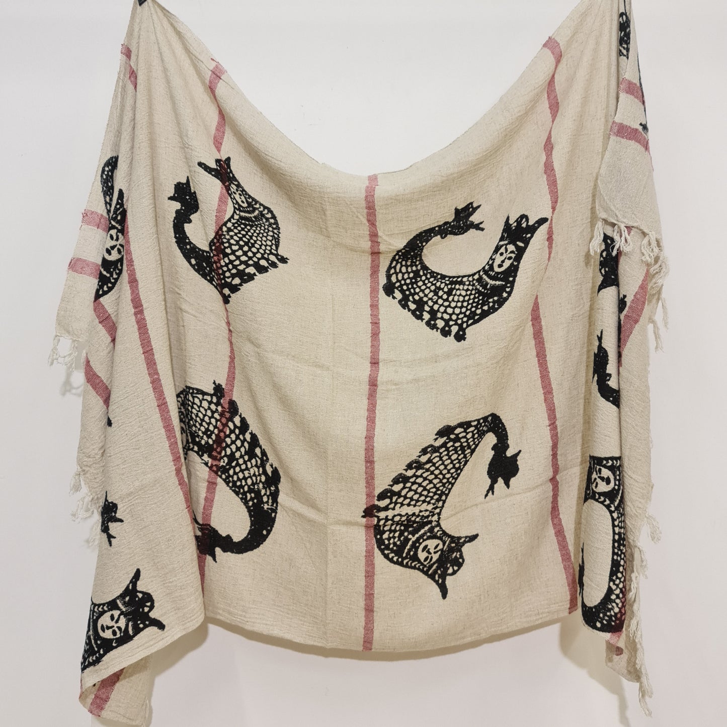 Linen Turkish Towel Pestemal Shahmaran Pattern