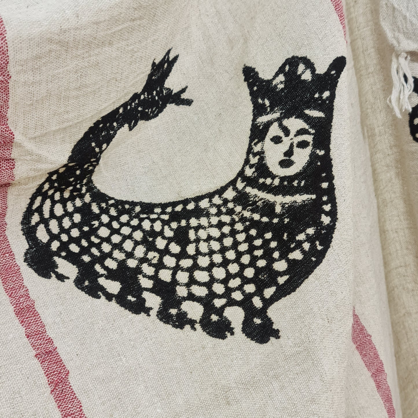 Linen Turkish Towel Pestemal Shahmaran Pattern
