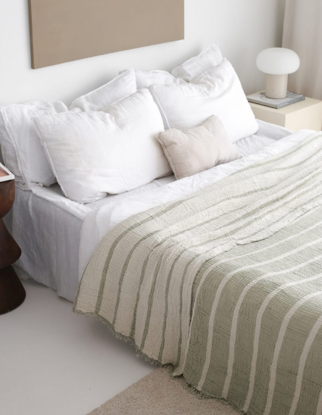 Muslin Natural Cotton Blanket Pillow Set Stripe Gauze Blanket for Adult