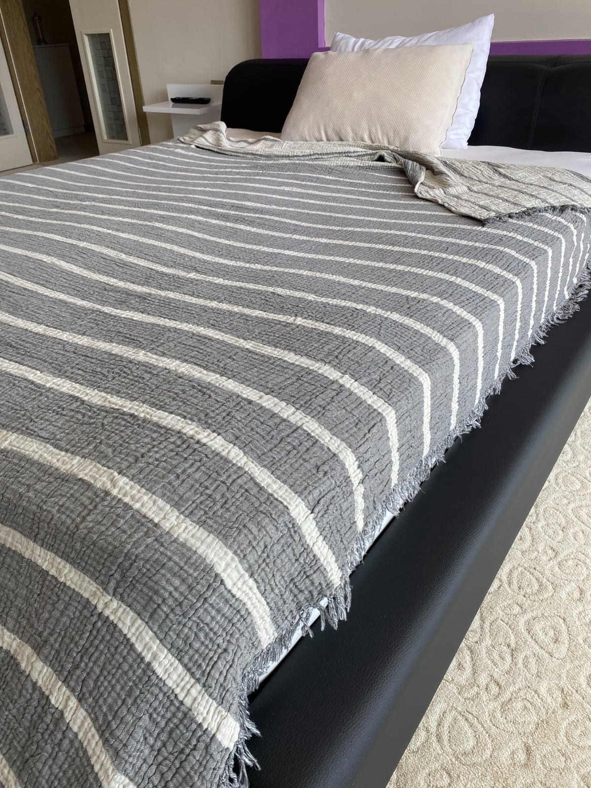 Muslin Natural Cotton Blanket Pillow Set Stripe Gauze Blanket for Adult