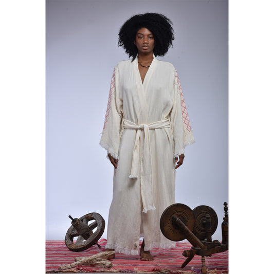 Natural Cotton Hand Embroidered Kimono