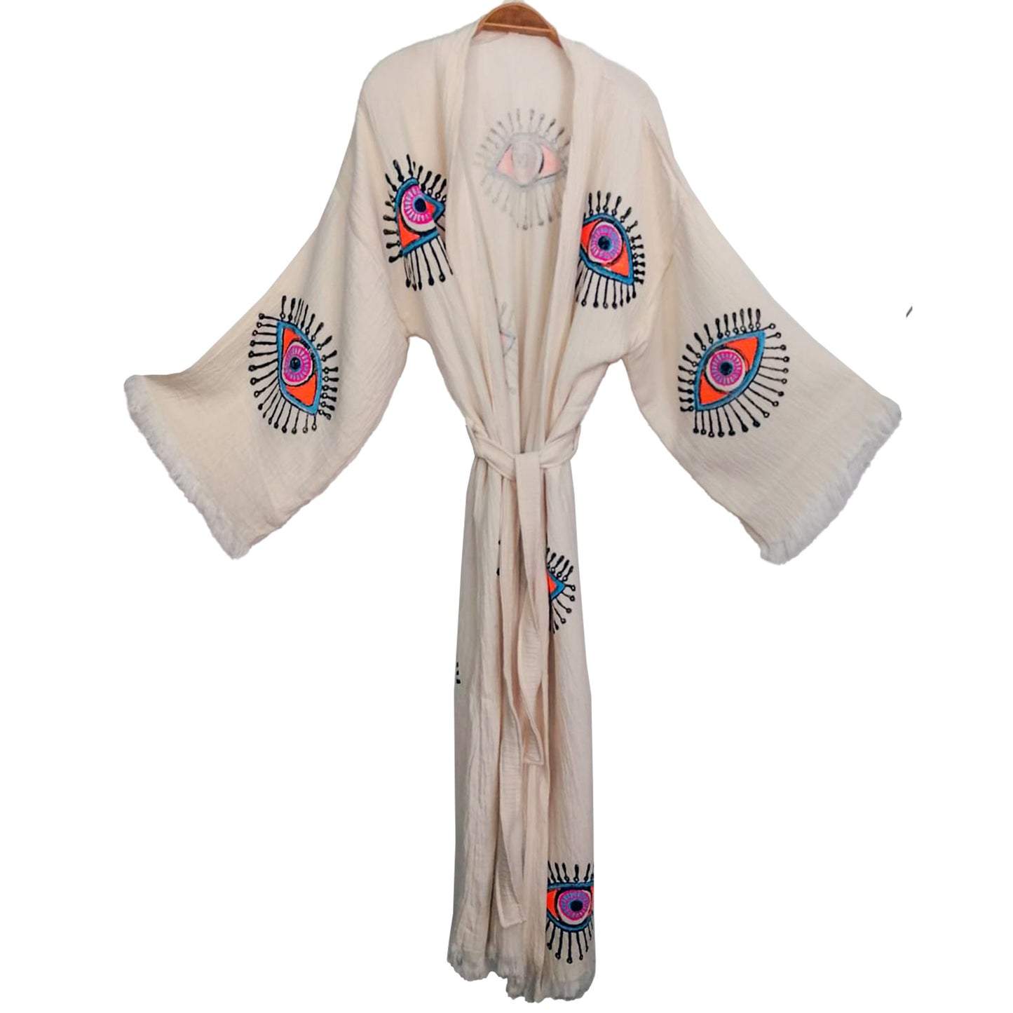 Evil Eye Handwoven Muslin Kimono Robe